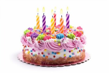 colorful birthday cake isolated on white background. generative ai
