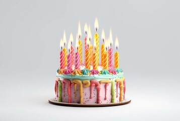 colorful birthday cake isolated on white background. generative ai