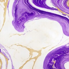 Abstract purple, white and gold swirls marble ink painted texture luxury background