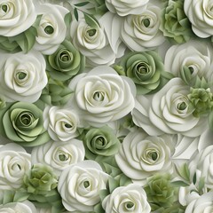 Elegant White and Green Paper Roses Background