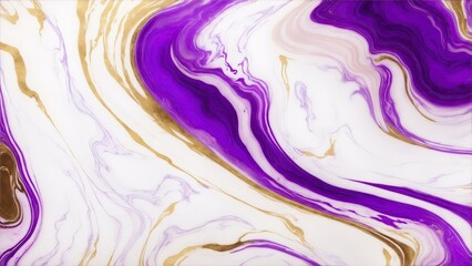 Abstract Violet, white and gold swirls marble ink painted texture luxury background