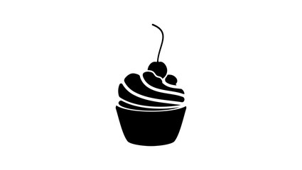 cupcake with cherry on top, black isolated silhouette