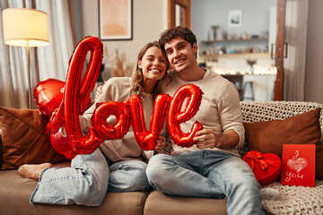 Valentine's Day. Couple in love at home.