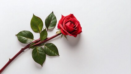 Website Banner, Red Rose, White Background, Top View, Copy Space for Text