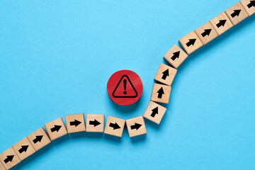 Black arrow avoids red exclamation warning sign symbol for risk analysis management and assessment...