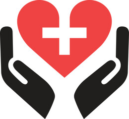 Obraz premium Heart in hand icons set. Hands holding heart icon. Love icon. Health, medicine symbol. Healthcare hands holding heart flat and line style