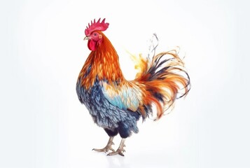 Fototapeta premium a rooster with a fiery tail isolated on a white background. generative ai