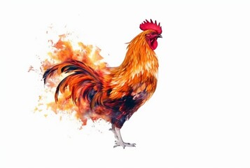 a rooster with a fiery tail isolated on a white background. generative ai - obrazy, fototapety, plakaty