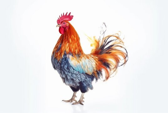 a rooster with a fiery tail isolated on a white background. generative ai