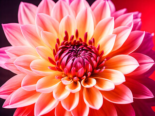 Colorful dahlia flower on dark background. Close up.