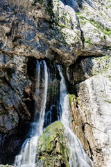 Geghsky waterfall in the caucasus mountains in Abkhazia. water stream from rock cleft