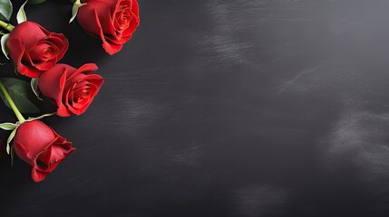 Valentines day background banner, red rose in black texture background
