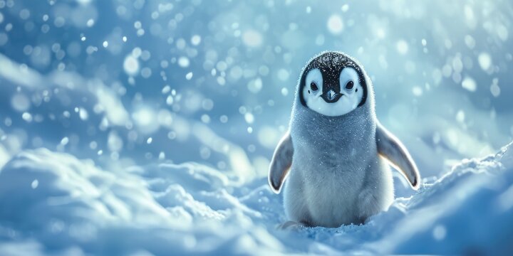 Antarctica, Snow Hill. Portrait of a penguin chick