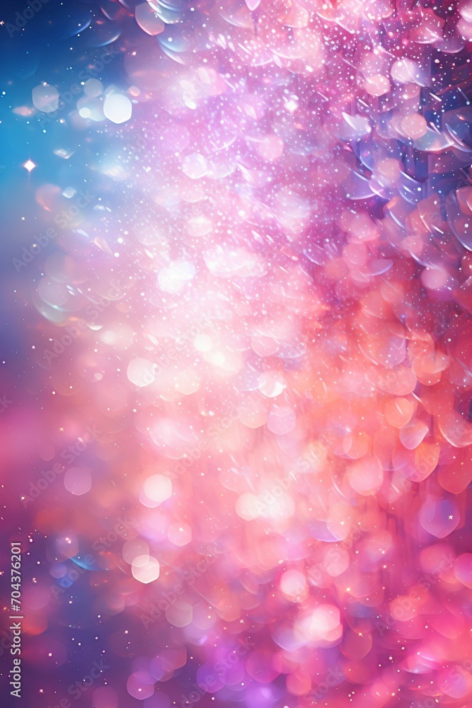 Wall mural Abstract pink and purple glitter lights background. Circle blurred bokeh. Festive backdrop for holiday or event. Festive vertical banner for design - Wall murals