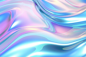 Neon and holographic abstract background with swirls and folds, pastel colors, smooth and shiny, flowing fabrics, light blue and pink. Festive backdrop for holiday or event