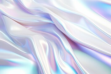 Colorful holographic abstract background with swirls and folds, pastel colors, smooth and shiny, flowing fabrics, light blue and pink. Festive backdrop for holiday or event