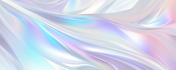 Colorful holographic abstract background with swirls and folds, pastel colors, smooth and shiny, flowing fabrics, light blue and pink. Festive banner for holiday or event - obrazy, fototapety, plakaty
