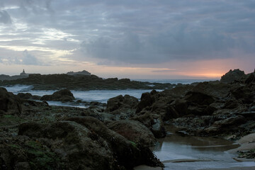 Rocky beach at dusk