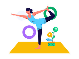 Practicing yoga, physical and mental health, flat vector character concept, operation hand drawn illustration
