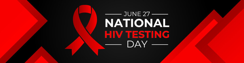 World AIDS Day, Hiv Testing day, June 27. Red Ribbon to raise awareness of the AIDS epidemic. Vector template for banner, cover, brochure, flyer, Ads, backdrop, greeting card, of HIV testing day.