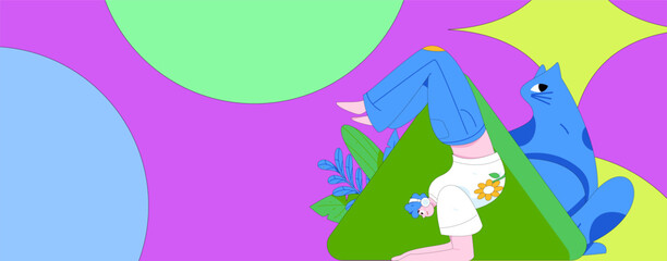 Practicing yoga, physical and mental health, flat vector character concept, operation hand drawn illustration
