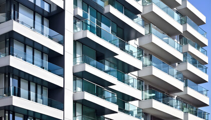 Obraz premium Apartment building with modern glass balconies in city