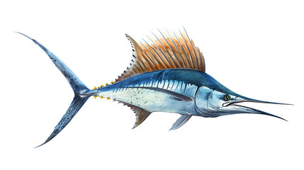 big marlin fish sailfish side view realism on white background