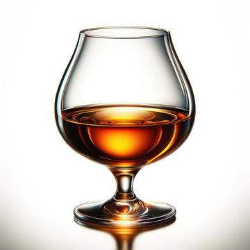 a brandy snifter glass on a stark white background