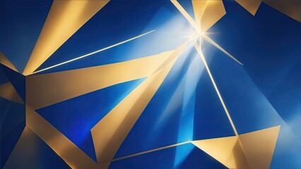 Blue and Golden light rays with geometric shapes Background