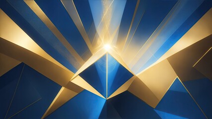 Blue and Golden light rays with geometric shapes Background