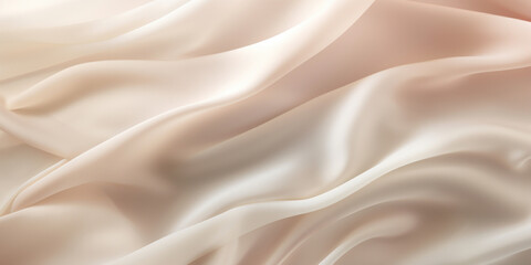 A close-up of elegant, cream-colored satin fabric, showcasing its luxurious and smooth texture with soft folds.