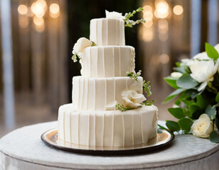Obraz na płótnie Canvas Blank white cream wedding cake decoration template