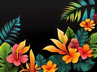 Fototapeta na wymiar International day of tropics vector illustration with copy space for text for poster, banner, invitation card. Hawaii theme Flat cartoon hand drawn Tropical background with grass, flowers. June 29