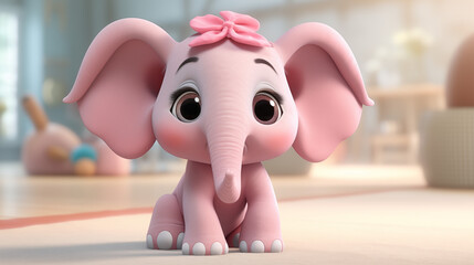 cartoon 3D little female elephant in baby room