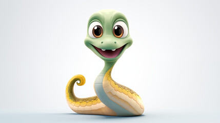 3D cartoon animate of baby snake in white background