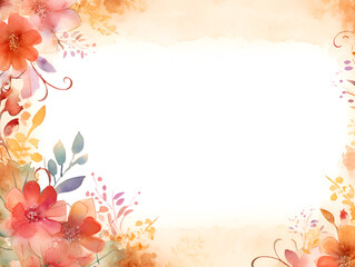 Fototapeta na wymiar A illustration watercolor background photograph with empty copy center area of a watercolor illustration invitation background with warm color flowers in to the corners
