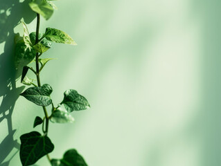 green background, green ivy leaves on soft light background, fresh plant growth, spring nature, peaceful wallpaper, copy space.