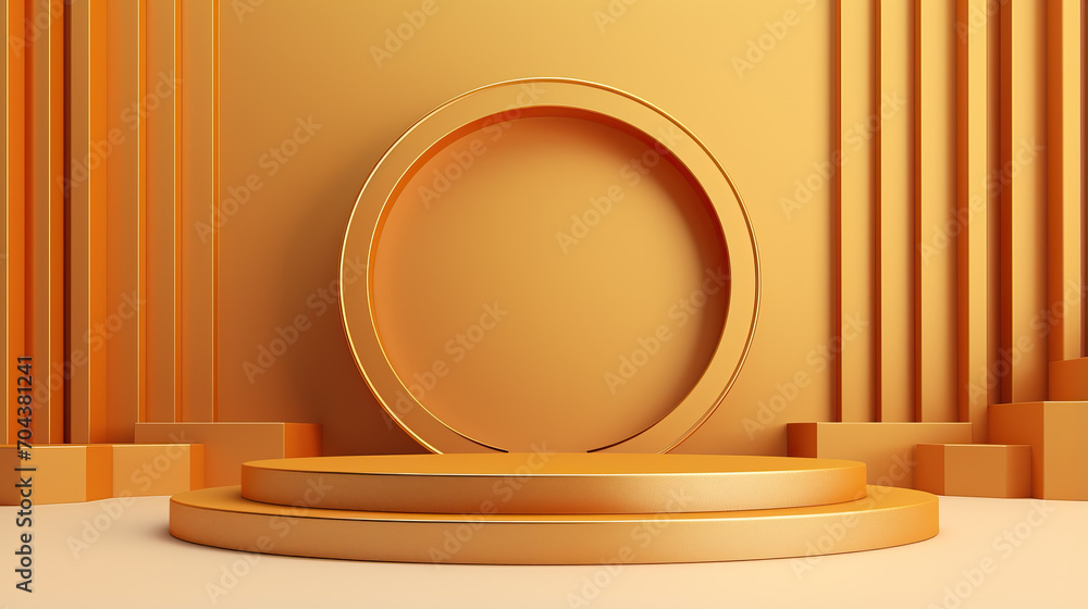 Poster minimal 3d rendering scene with podium and abstract background. geometric shape in golden colors