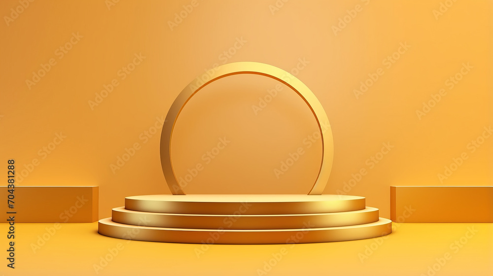 Aufkleber minimal 3d rendering scene with podium and abstract background. geometric shape in golden colors