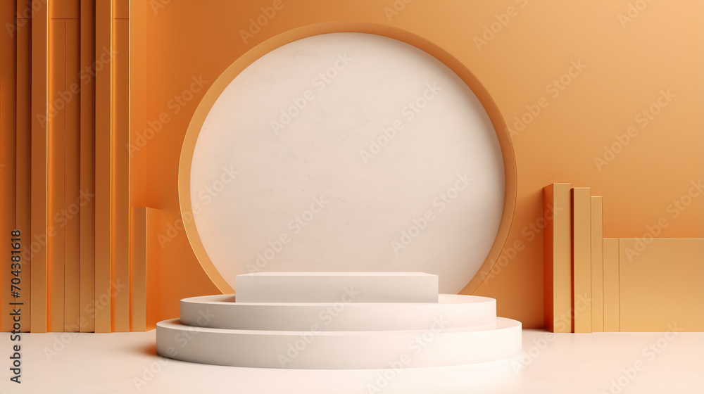 Aufkleber minimal 3d rendering scene with podium and abstract background. geometric shape in golden colors