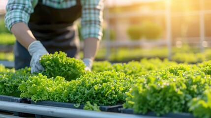 Hydroponics vegetable farm, Farmer harvest hydroponics vegetable in farms morning 