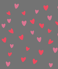 Beautiful gray background with romantic red and pink hearts.