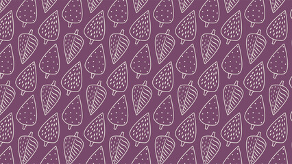 Seamless pattern with hand drawn doodle leaves on dark purple background
