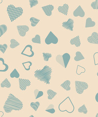 Beautiful beige seamless pattern with romantic gray hearts.