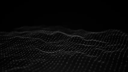 Aluminium Prints Fractal waves Abstract flowing smooth surface fractal waves background. Grid, mesh of dots.