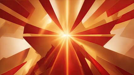 Red and Golden light rays with geometric shapes Background