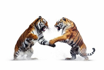 tiger fight with tiger isolated on white background. generative ai