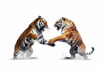 Obraz premium tiger fight with tiger isolated on white background. generative ai