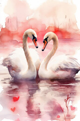 Watercolor Cute Valentine Swan