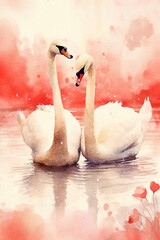Watercolor Cute Valentine Swan